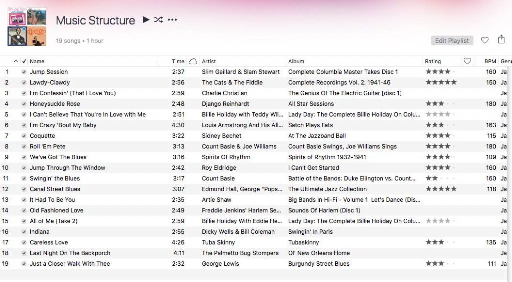 Screenshot of Music Structure playlist