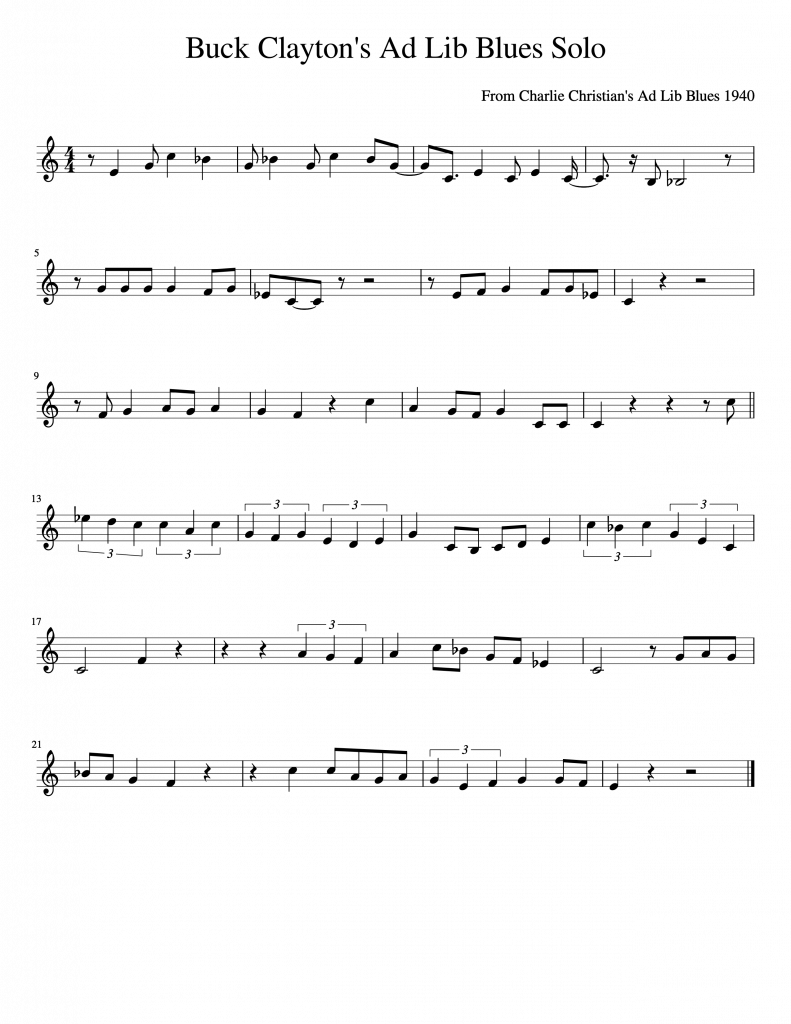 Transcription of Buck Clayton's Solo in Charlie Christian's Ad Lib Blue